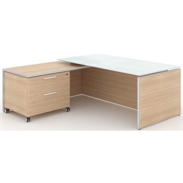 Corp Design L-shape Executive Desk with Glass Top CD-PE7275-GT-W